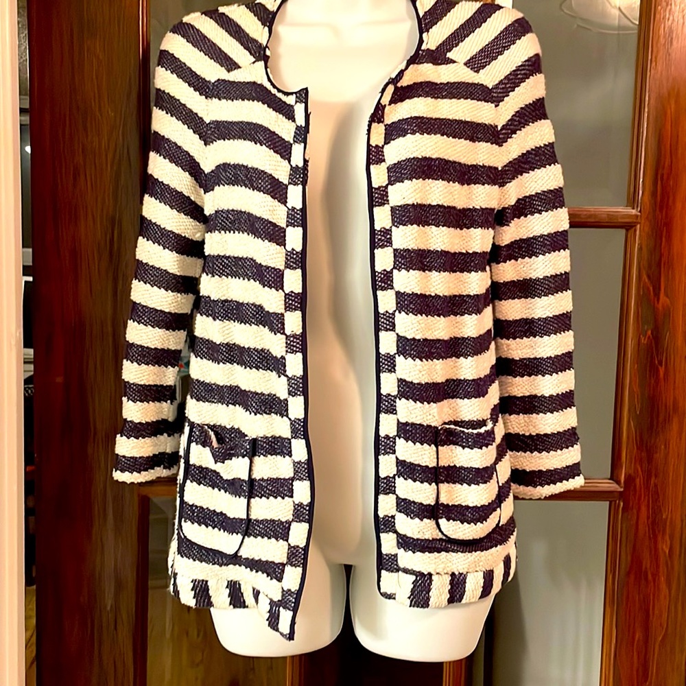 Promod blue and white striped knit cardigan jacket - size medium